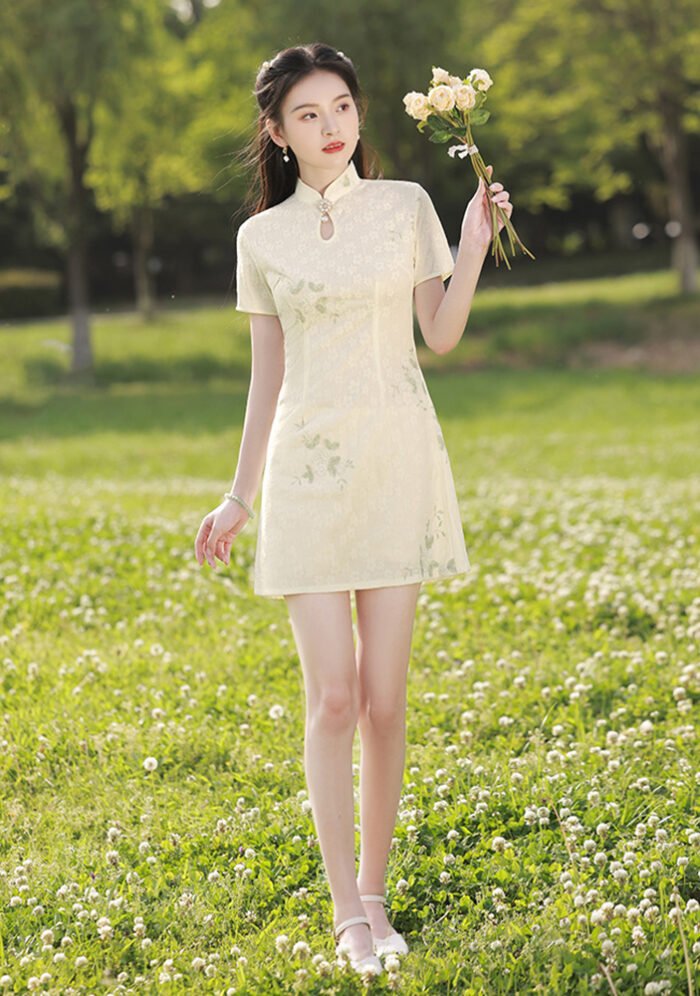 floral elegance short qipao dress
