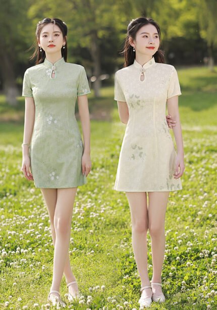 floral elegance short qipao dress