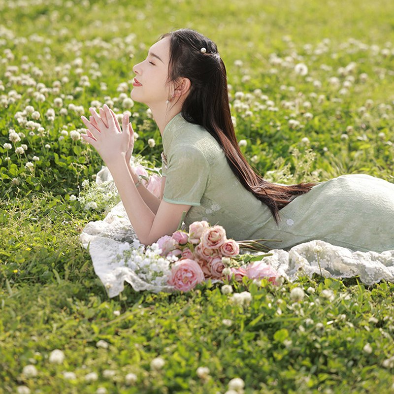floral elegance short qipao dress