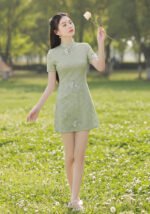 floral elegance short qipao dress