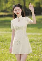 floral elegance short qipao dress