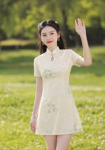 floral elegance short qipao dress
