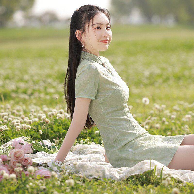 floral elegance short qipao dress