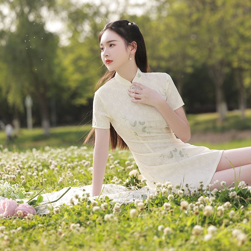 floral elegance short qipao dress