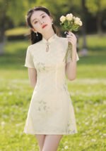 floral elegance short qipao dress