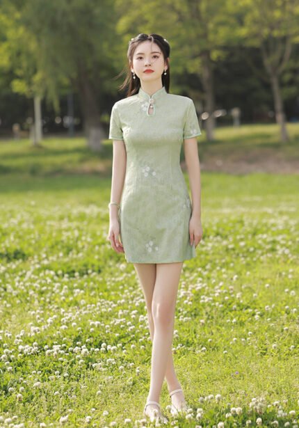 floral elegance short qipao dress