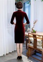 New Gold Velvet Cheongsam Knee-Length Dress