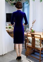 New Gold Velvet Cheongsam Knee-Length Dress