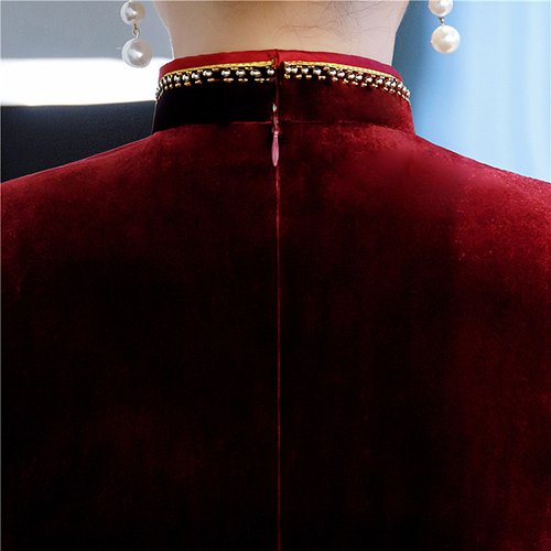 New Gold Velvet Cheongsam Knee-Length Dress