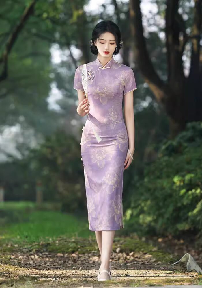 Purple Cheongsam Traditional Elegance Modern Aesthetics