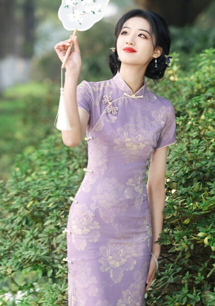 Purple Cheongsam Traditional Elegance Modern Aesthetics