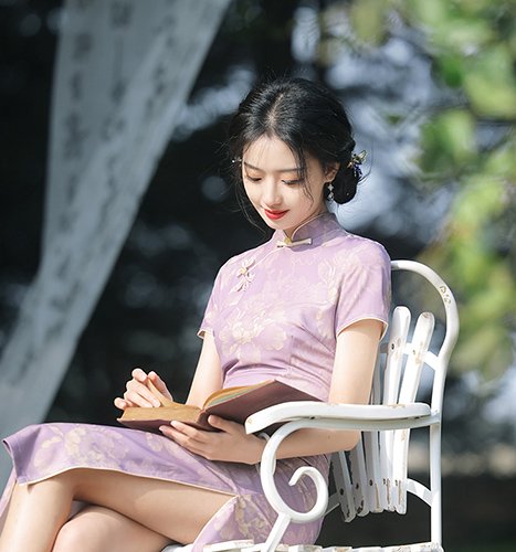 Purple Cheongsam Traditional Elegance Modern Aesthetics