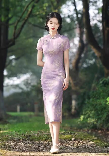 Purple Cheongsam Traditional Elegance Modern Aesthetics