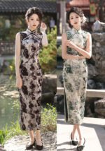 Sleeveless Black Green Qipao Dresses