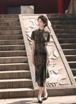 Velvet Cheongsam Dress Dark Gray Green Qipao