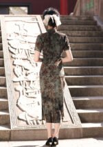 Velvet Cheongsam Dress Dark Gray Green Qipao