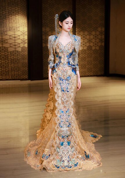 Champagne Gold Xiuhe Wedding Dress Bridal Gown
