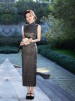 Classic Cheongsam Black Checkered Pattern Dress