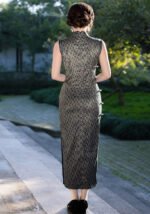 Classic Cheongsam Black Checkered Pattern Dress