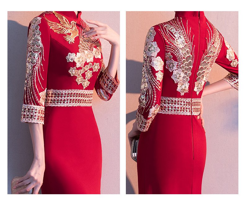 Elegant Red Cheongsam with Golden Phoenix Embroidery