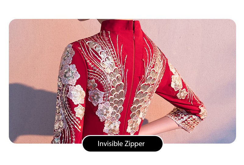 Elegant Red Cheongsam with Golden Phoenix Embroidery