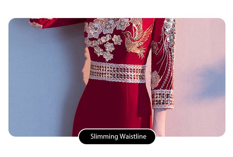 Elegant Red Cheongsam with Golden Phoenix Embroidery