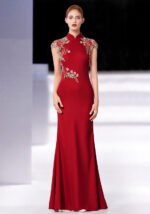 Exquisite Red Mermaid Gown with Intricate Floral Embroidery