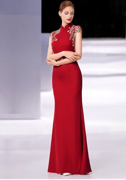 Exquisite Red Mermaid Gown with Intricate Floral Embroidery