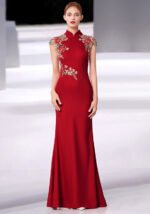 Exquisite Red Mermaid Gown with Intricate Floral Embroidery