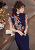Phoenix & Peony Embroidered Mermaid Exquisite Cheongsam
