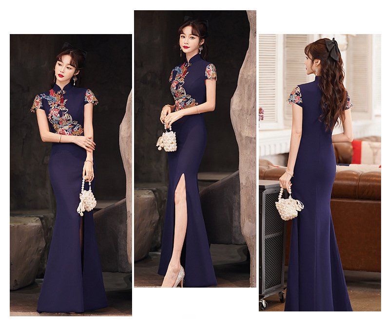 Phoenix & Peony Embroidered Mermaid Exquisite Cheongsam