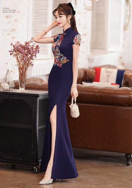 Phoenix & Peony Embroidered Mermaid Exquisite Cheongsam