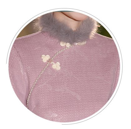 Autumn and Winter New Chinese Style Cheongsam Dress Pink Qipao