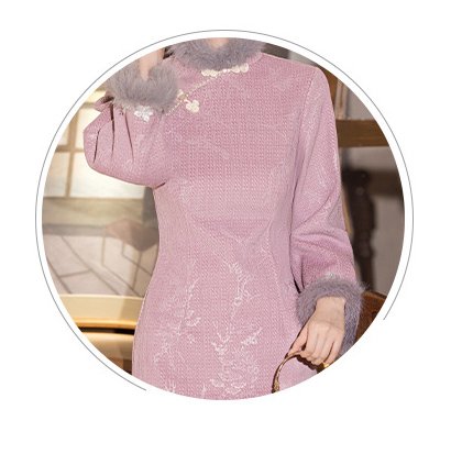 Autumn and Winter New Chinese Style Cheongsam Dress Pink Qipao