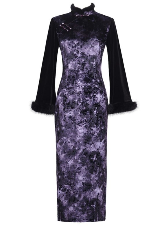 Autumn and Winter New Chinese Velvet Plus Cheongsam Dress