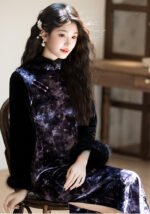 Autumn and Winter New Chinese Velvet Plus Cheongsam Dress