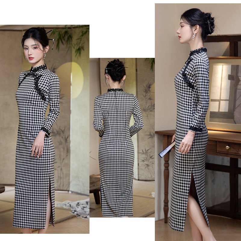 elegance winter qipao with plush trim
