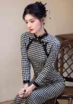 elegance winter qipao with plush trim