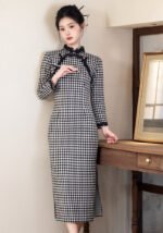 elegance winter qipao with plush trim