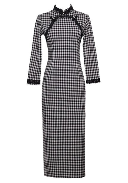 elegance winter qipao with plush trim