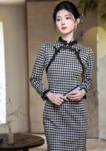 elegance winter qipao with plush trim