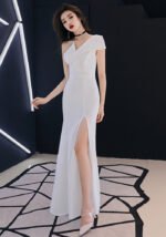 Elegant White One-Shoulder Mermaid Evening Gown