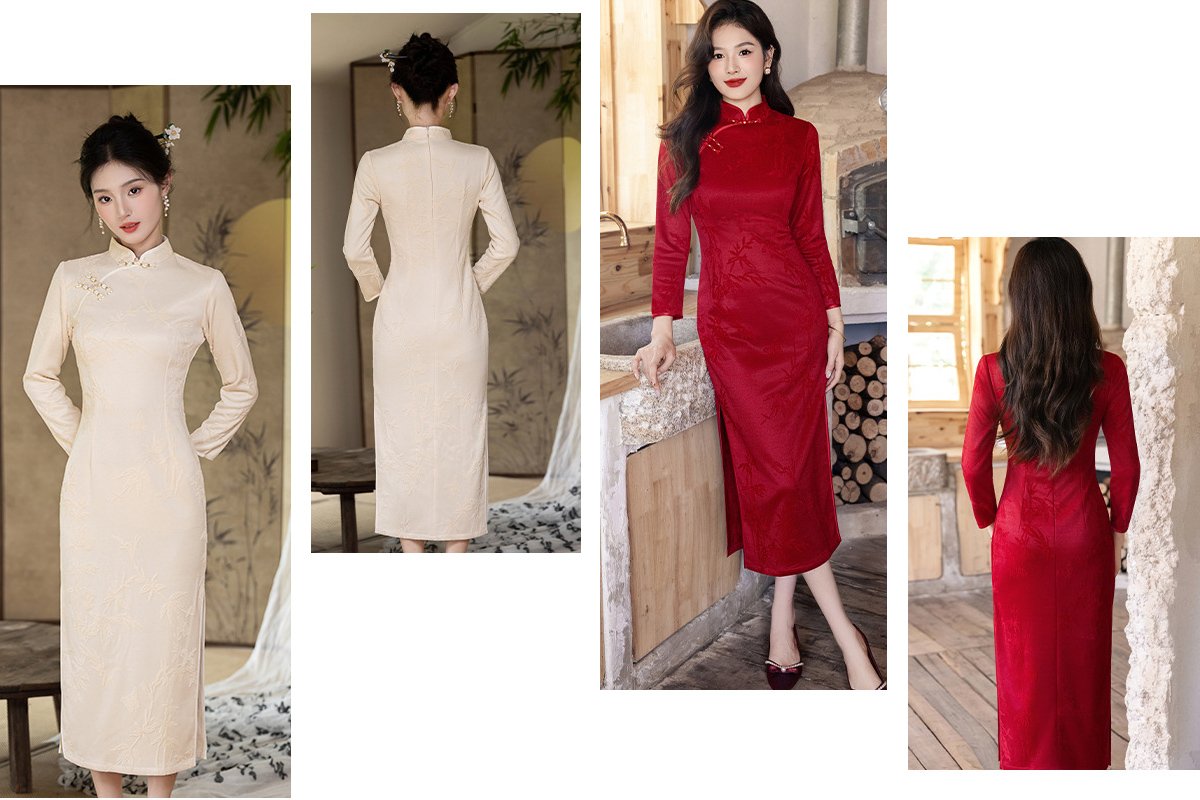 New autumn long sleeved retro Chinese style cheongsam dress