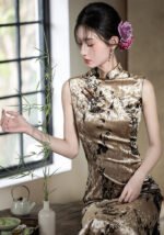 Retro Velvet Autumn Sleeveless Cheongsam Dresses