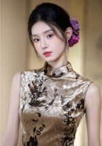 Retro Velvet Autumn Sleeveless Cheongsam Dresses