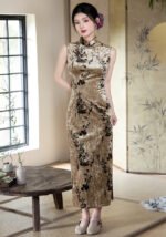 Retro Velvet Autumn Sleeveless Cheongsam Dresses