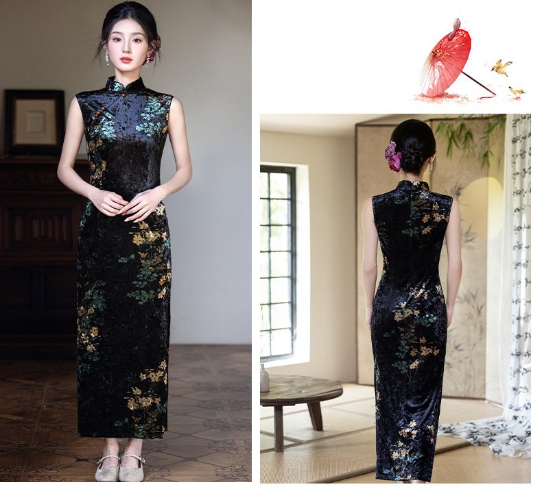Retro Velvet Cheongsam 2025 Sleeveless Cheongsam