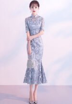 Azure Grace Gray Lace Mermaid Gown