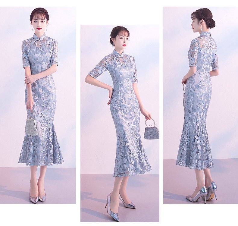 Azure Grace Gray Lace Mermaid Gown