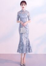 Azure Grace Gray Lace Mermaid Gown